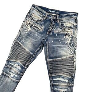 Crysp Denim Mens Y2K Moto Biker Jeans Distressed Paint Splatter Streetwear 31x31
